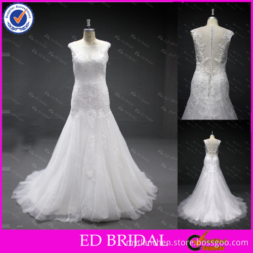LN34 Wholesale Sexy See Through Back Lace Appliqued Real Sample China Custom Made Wedding Dress